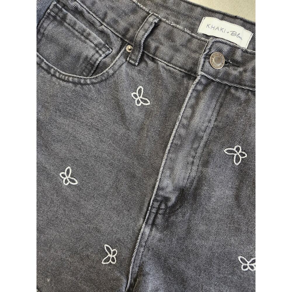 Black Embroidered Butterfly Cut off Jean SHORTS Size 11 Khaki+Blue - Picture 4 of 9